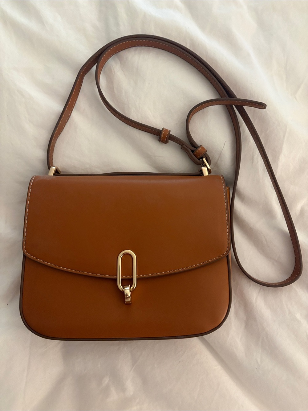 a new day Tan/Brown Leather Crossbody Bag with Gold Hardware